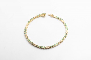 Pulsera tennis con esmeraldas y diamatnes
