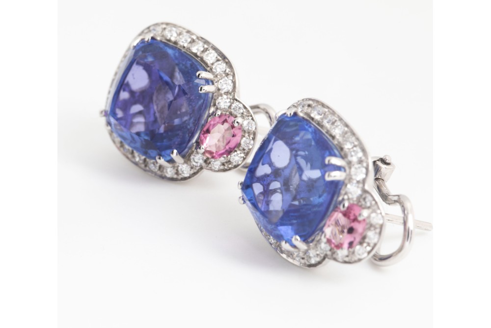 Aretes Moraglione con tanzanitas y turmalinas