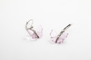Aretes de mariposa de cristal rosado Lalique