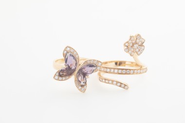 Anillo Moraglione de mariposa en oro rosado con amatistas y brillantes
